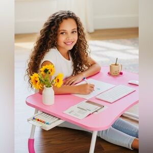 LAPTOP/DESKTOP: Large PINK & Portable w/Cup Holder & Drawer, NIB